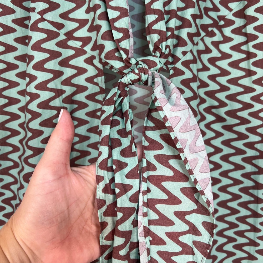 Zara Green Lizzie Shirt Dress Womens XS Long Sleeve Tie Front Midi Mod Retro - Picture 3 of 12